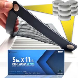 Powerful Magnetic Vent Screen Mesh Covers (3-Pack) That Will Never Move or Fall - for Floor, Wall & Ceiling Registers of Width 5" to 6", Length 11" to 12" - Super Strong Neodymium Magnets | Black