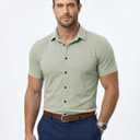 JMIERR Men's Muscle Fit High Stretch Wrinkle-Free Button Down Dress Shirts Summer Casual Short Sleeve Shirt (Green, M)