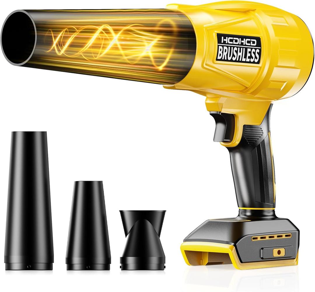 Cordless Leaf Blower for DeWALT 20V Battery,580000RPM Brushless Turbo Jet Blower with 3 Nozzles, Lightweight Handheld Blower for Patio, Lawn, Yard, Leaves, Dust, Garage & Snow Cleaning (No Battery) (Yellow)