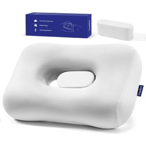 Adjustable Ear Pillow for Side Sleepers - 2-in-1 Modular Design, 60D Memory Foam Neck Support Pillow, Firm Cervical Support for CNH & Ear Piercing Relief, Washable Cooling Cover (White)