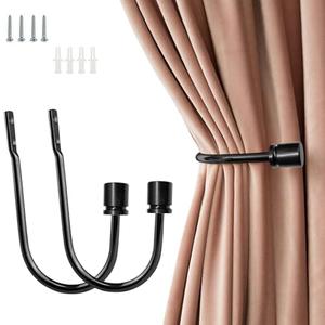 Coolnice Curtain Holdback, 2 Pack Wall Mounted Drapery Tiebacks with Screws, Heavy Duty Metal Decorative Window Drapery Holder Curtain Hook U Shape for Home Office, Black Coolnice Curtain Holdback, 2 Pack Wall Mounted Drapery Tiebacks with Screws, Heavy Duty Metal Decorative Window Drapery Holder Curtain Hook U Shape for Home Office, Black