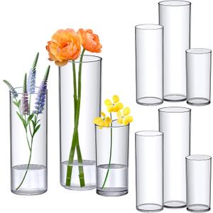 Amazing Abby - Viola Magra - Plastic Cylinder Vases (9-Piece Set), Acrylic Flower Vases for Wedding Centerpieces, Home Decorations, Office Ornaments, Shatter-Proof, 6" + 9" + 12" (H) (Not Glass)