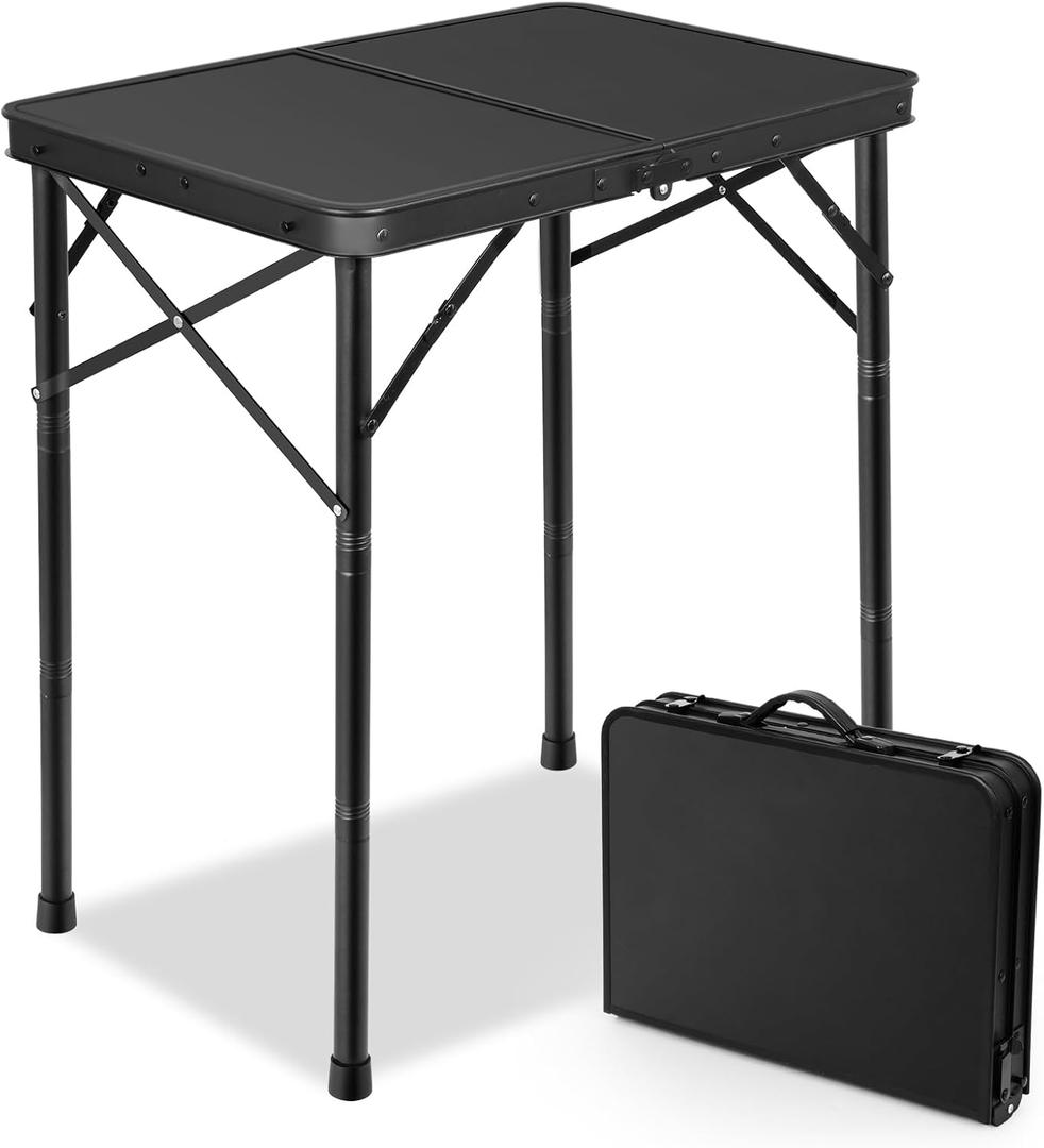 E EASTSTORM Small Metal Folding Table 3 Adjustable Heights, 23.6''15.7''27'' Heavy-Duty Portable Picnic Table for Outdoor Camping, Garden, Patio, Grill, BBQ, Party, 2Ft (Small, Black)
