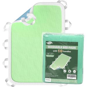 Washable Bed Pads with 10 Sturdy Handles 4072 Extra Large Reusable Underpads 4-Layers Leakproof Chucks Pads Washable for Incontinence (Green,1 Pack)