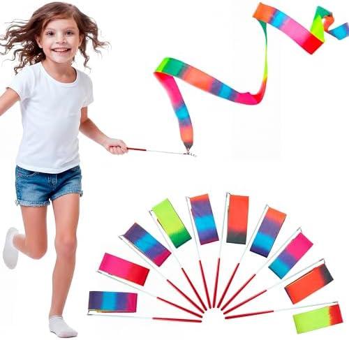 JOYIN 10 Pcs Ribbon Dancing Wands Party Favors Set, Dance Ribbon Gymnastics Ribbon Wand, Princess Birthday Party Favors for Kids, Carnival Prizes, School Goody Bag Stuffers
