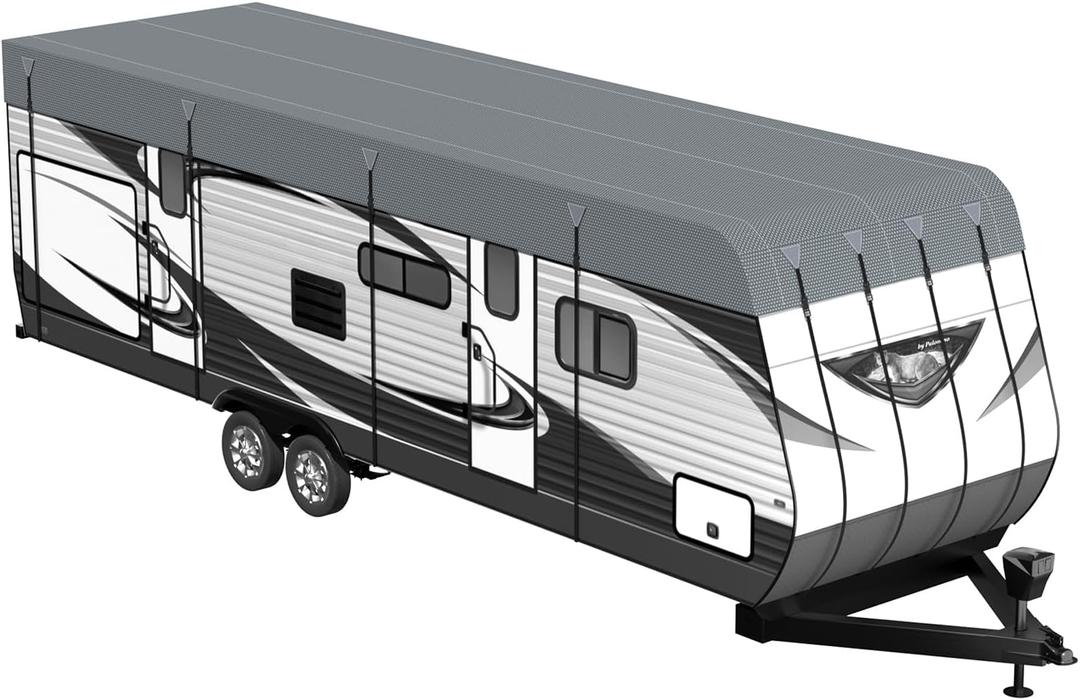 Heavy Duty RV Roof Cover - Waterproof Top Tarp Roof Only for Travel Trailer, 5th Wheel, Truck Camper & Class A B C Motorhome, Winter UV Snow Weather Protection, Gray, 34.4 x 12.5ft