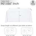 8 Pack White Tablecloth 90 x 156 Inch Rectangular Table Cloth for 8 Foot Rectangle Tables, Wrinkle Resistant Washable Polyester Fabric Table Covers for Wedding Party Banquet Buffet and Camping