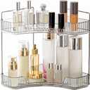 YCIA&DONE Corner Bathroom Counter Organizer, Makeup Organizer for Vanity, Skincare Cosmetic Perfume Tray, Corner Countertop Shelf Rack Storage for Bathroom Kitchen 2 Tiers (Smoky Gray)