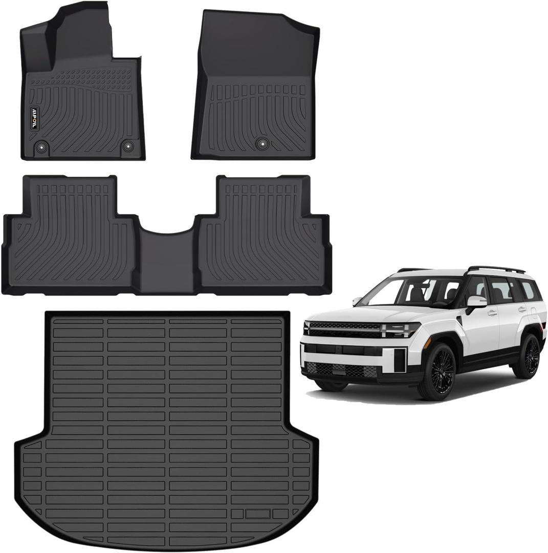 AIPOIL Floor Mats & Cargo Liner Set for 2021-2023 Hyundai Santa FE (Not for Hybrid) All Weather Protection TPE Anti-Slip Automotive Full Set Custom Car Mats Accessories - Black