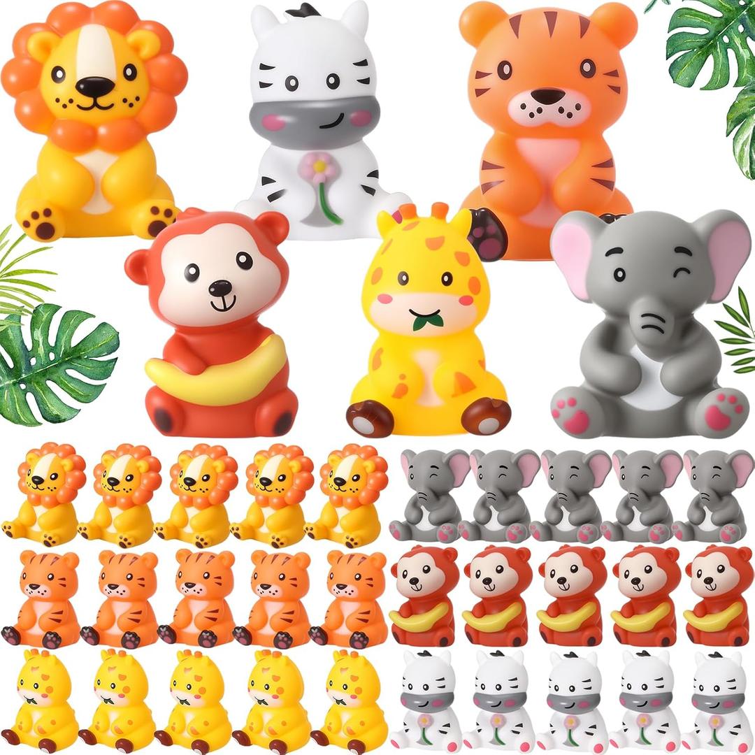 Blueweenly 48 Pcs Rubber Jungle Safari Animal Bulk Zoo Animal Figures Toys Wild Jungle Birthday Party Favors Zebra Elephant Monkey Lion Giraffe Bath Toys for Kids Birthday Baby Shower Classroom Prize