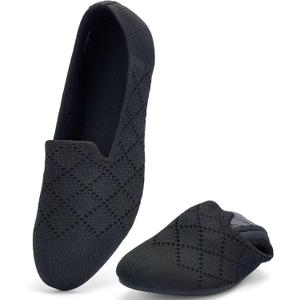 poemlady Womens Ballet Flat Shoes Dress Shoes Knit Round Toe Slip On Ballerina Walking Flats Shoes for Woman Low Wedge Casual (10.5)