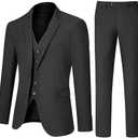 TweedLad Men's Slim Fit 3 Piece Suit Set, Two Button Solid Blazer Jacket with Multi-Functional Pockets for Business/Party, Medium
