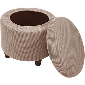 Round Ottoman Slipcover Stretch Soft Footstool Slipcover Corn Grid Storage Cover Folding Stool Covers Furniture Protector for Home Decor Khaki