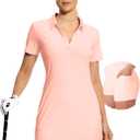 Hiverlay Golf Dresses for Women with Shorts and Pockets, V-Neck Short Sleeve Tennis Dress, Workout Athletic Dresses (XX-Large, Peach Pink)