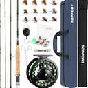 TOPFORT Fly Fishing Rod and Reel Combo Starter Kit, 4 Piece Lightweight Ultra-Portable Graphite Fly Rod Complete Starter Package with Carrier Bag, Large