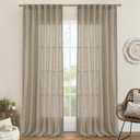 LAMIT Taupe Sheer Linen Curtains, 108 inch Light Filtering Semi Sheer Panels Back Tab and Rod Pocket Farmhouse Rust Drapes for Bedroom/Living Room, 2 Panels, 52 x 108 Inch