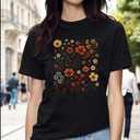 3 x Floral Graphic Tees for Women Boho Women's Vintage Floral Tops Wildflower Short Sleeve Casual T-Shirts Ladies Shirt (XXL)