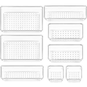 8 Pack Clear Drawer Organizer, 4 Sizes Organization and Storage Trays, Drawer Organizer Bins for Kitchen, Vanity, Bathroom, Office