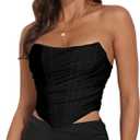 Women's Vintage Strapless Open Back Boned Mesh Bustier Zip Back Corset Bodyshaper Crop Top (6-8)