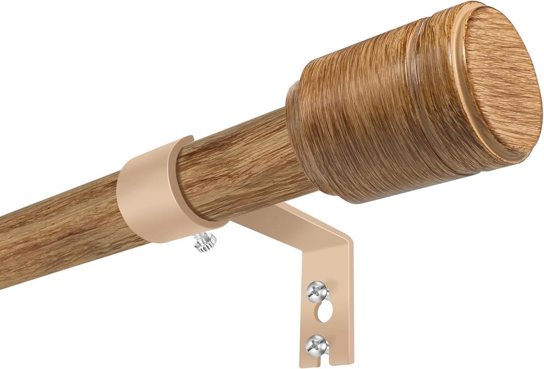 5/8” Diameter Curtain Rods 3090 Inch, for 3084 Inch Windows, Adjustable Splicing Wood Grain Curtain Rods for Windows with Brackets, Window Rod Long Small Curtains Rod, 1 Pack