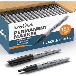 VOKART Permanent Markers Bulk, 150 Pack Black Permanent Markers, Thin Fine Point Tip for Office & Moving Supplies, Quick-Dry & Waterproof Ink Marker Pens for Moving Boxes, Labeling & Industrial Use