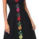 YZXDORWJ Women Mexican Embroidered Casual Dress Summer Ruffle V Neck Short Sleeves (Black, XL)