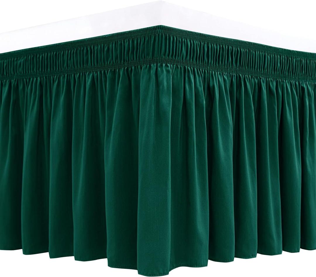 Biscaynebay Wrap Around Bed Skirts for Queen Beds 15" Drop, Christmas Hunter Green Adjustable Elastic Dust Ruffles Easy Fit Wrinkle & Fade Resistant Silky Luxurious Fabric Machine Washable