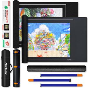Nariolar Jigsaw Puzzle Mat Roll Up 47 x 26 Inch Portable Non-Slip Rubber & Felt Mat for 500/1000/1500 Piece Puzzles, Pack of 2 Mats