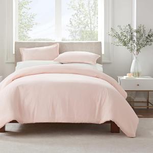SERTA Simply Clean Ultra Soft Hypoallergenic Stain Resistant 2 Piece Solid Duvet Cover Set, Blush, Twin/Twin XL