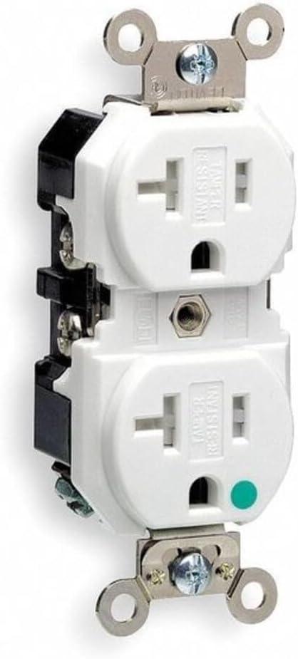 Leviton 20 Amp, 125 Volt, Extra Heavy Duty Hospital Grade, Duplex Receptacle, Tamper Resistant, Straight Blade, Self Grounding, 8300-SGW, White