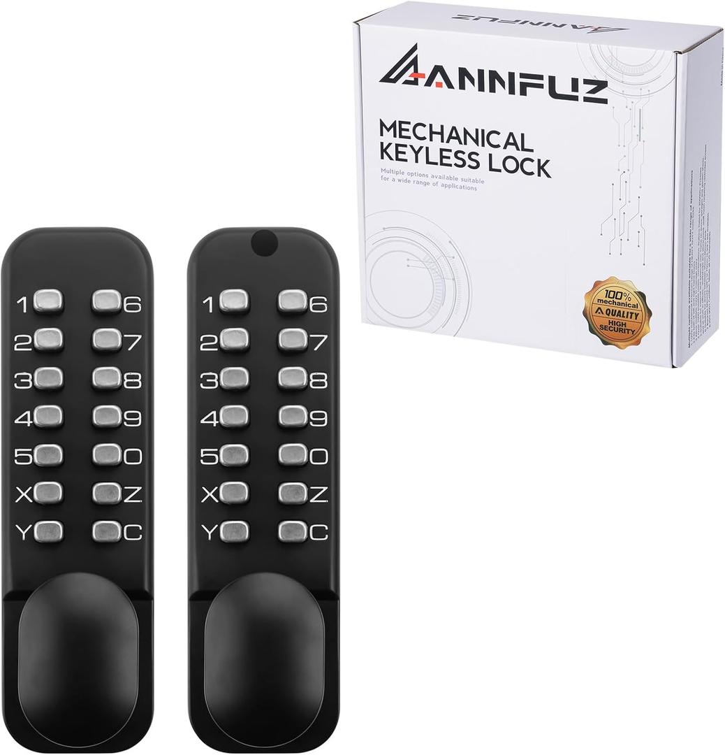 Pure Mechanical Keyless Entry Keypad Door Knob Lock,Double-Sided Combination&Handle for Front Gate,Auto Locking,Interior Exterior Push Button Code&Lever Set for Fence,No Battery(Matte Black)