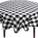 Hiasan Checkered Round Tablecloth 60 Inch - Waterproof Stain and Wrinkle Resistant Washable Fabric Table Cloth for Dining Room Party Outdoor Picnic, Black and White