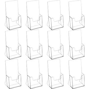 MaxGear Acrylic Brochure Holder 4 Inch, Clear Plastic Countertop Literature Holders, Trifold Flyer Display Stand for Pamphlets, Booklets, Magazines, Menus, Multi Purpose Organizer for Office, 12 Pack