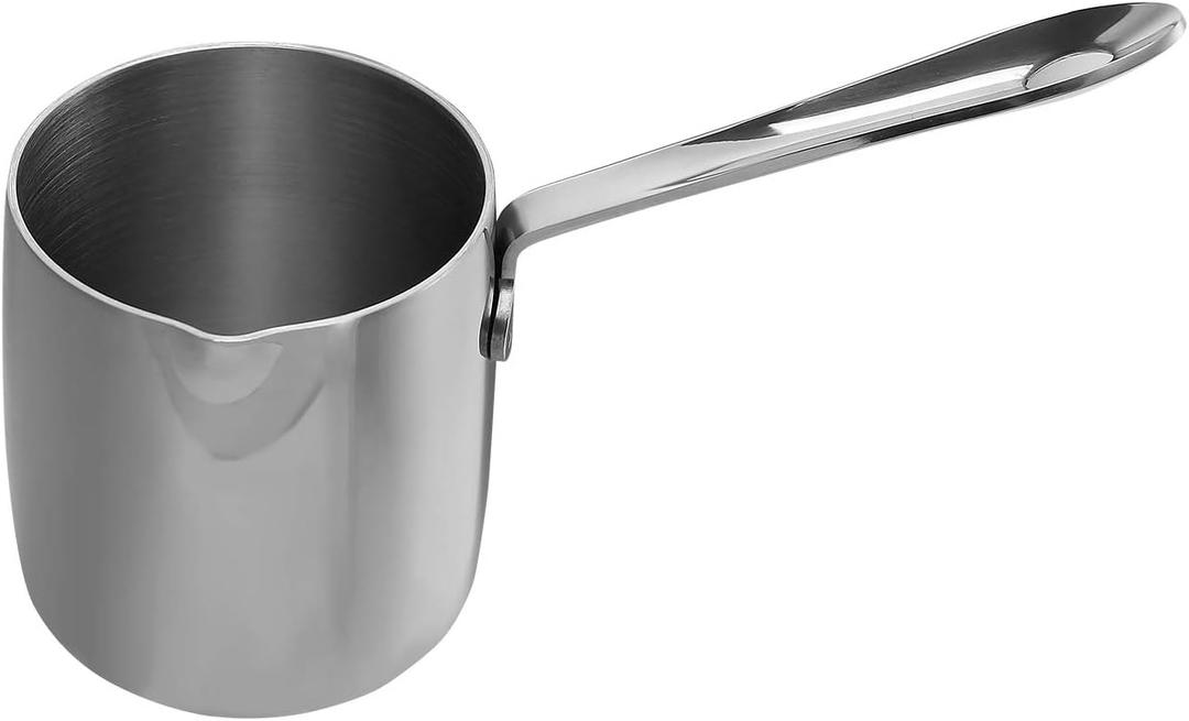Milk Warmer Turkish Coffee Pot Butter Warmer Melting Pot 18/10 Stainless Steel Small Saucepan with Pour Spout Cookware 12oz Capacity (370ml)