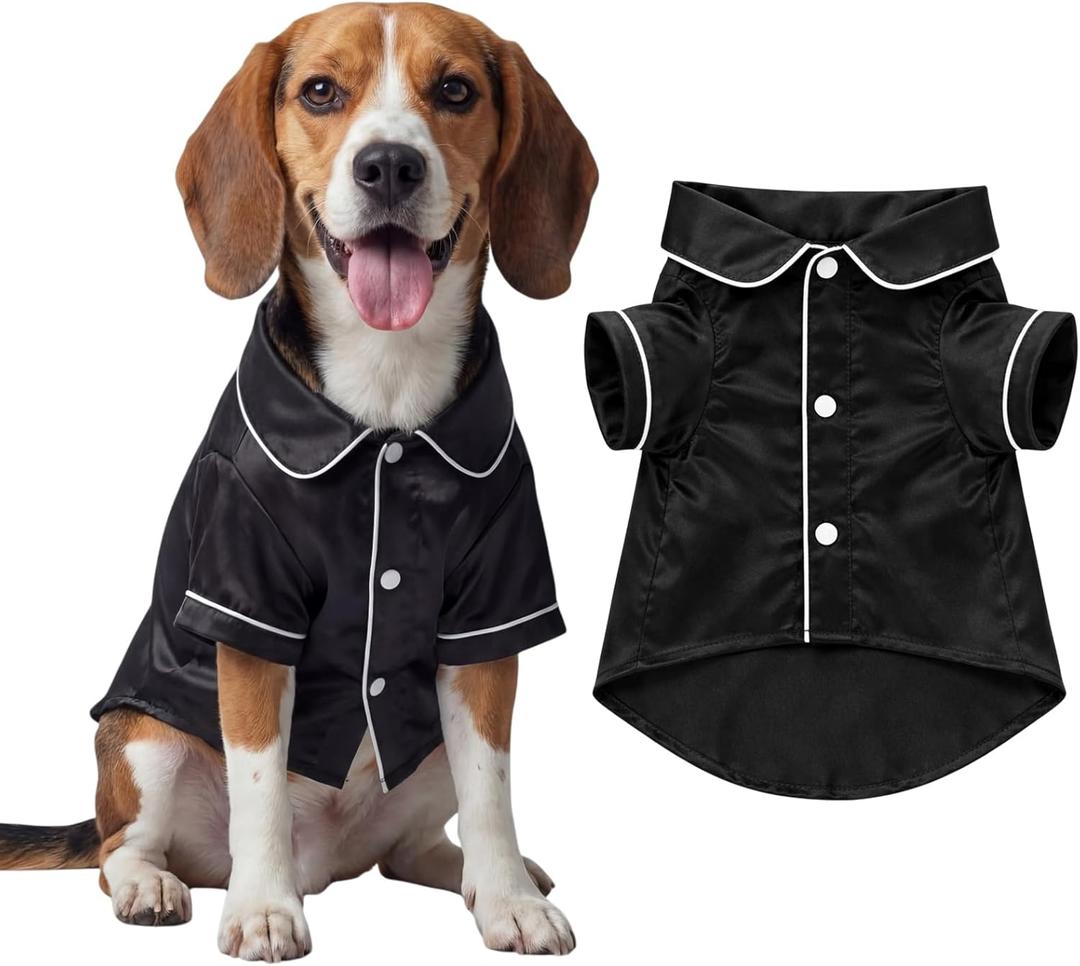 Dog Silk Pajamas Shirts Puppy Satin Pjs Pet Sleepwear Soft Faux Silk Lapel Two-Legged for Small Dogs Bridal Party