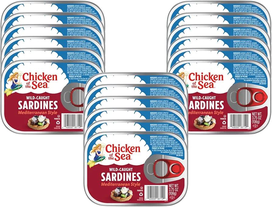 Chicken of the Sea Sardines, 3.75 oz. Cans (Pack of 18), Mediterranean Style, Wild Caught Sardines, Packaging May Vary
