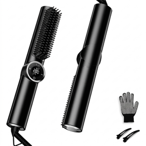 Hair Straightener Brush for Women: Negative Ionic 3-in-1 Curling & Straightening Brush, Ceramic Hot Comb with 15 Temps for Hair Styling, Black