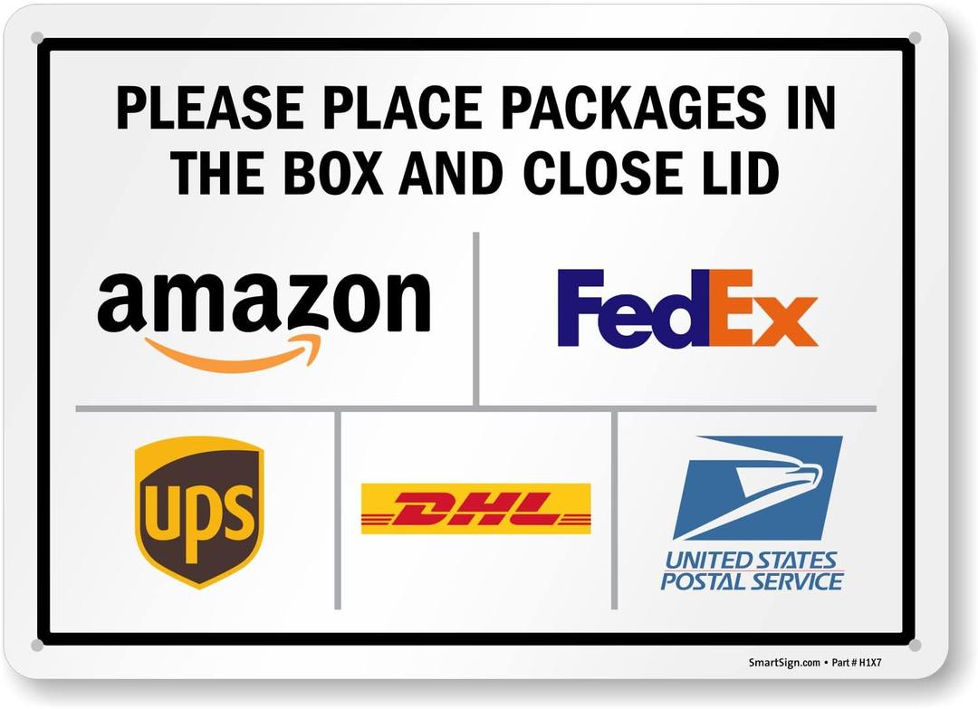 SmartSign 10 x 14 inch Please Leave Packages in The Box And Close The Lid Metal Sign with Delivery Logos, 40 mil Laminated Rustproof Aluminum, Multicolor, Made in USA