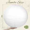 Woanger 4 Pack 24 Inch Large Paper Lantern Shade Jumbo White Japanese Chinese Round Hanging Japanese Paper Lantern Lamp for Birthday Wedding Bridal Baby Shower Party Ceiling Home Decoration