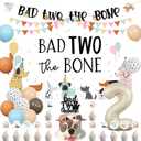 Bad Two The Bone Party Decorations, Dog 2nd Birthday Party Decorations Backdrop Banner Cake Cupcake Toppers Paw Print Balloons for Bad 2 The Bone 2 Year Old Puppy Themed Birthday Party