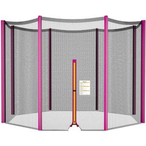 Trampoline Net Replacement 10FT 12FT 14FT 15FT 16FT Netting Replacement for Round Frame Trampolines Enclosure Net 6 Poles 8 Straight Poles Sleeve Zipper Protection Buckles (PINK)