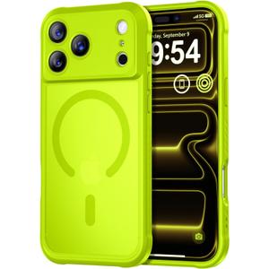 Magnetic for iPhone 17 Pro Max Case, [Compatible with Magsafe] [Full Camera Protection] Translucent Matte Military Grade Shockproof with Anti-Fingerprint Phone Cover 2025, Fluorescent Green