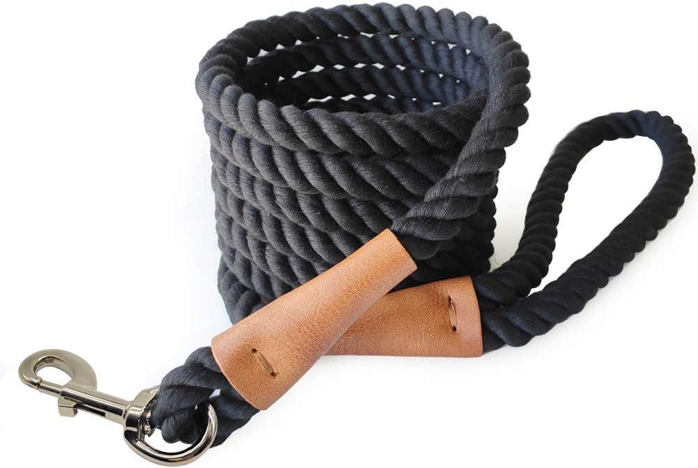 BTINESFUL 3FT/ 5FT/ 10FT Cotton Rope Dog Leash, Strong Braided Dog Leash Soft Handle Pet Traction for Large Medium Dogs Walking, Hiking, Camping, Exploring (1/2" x 10ft, Black)