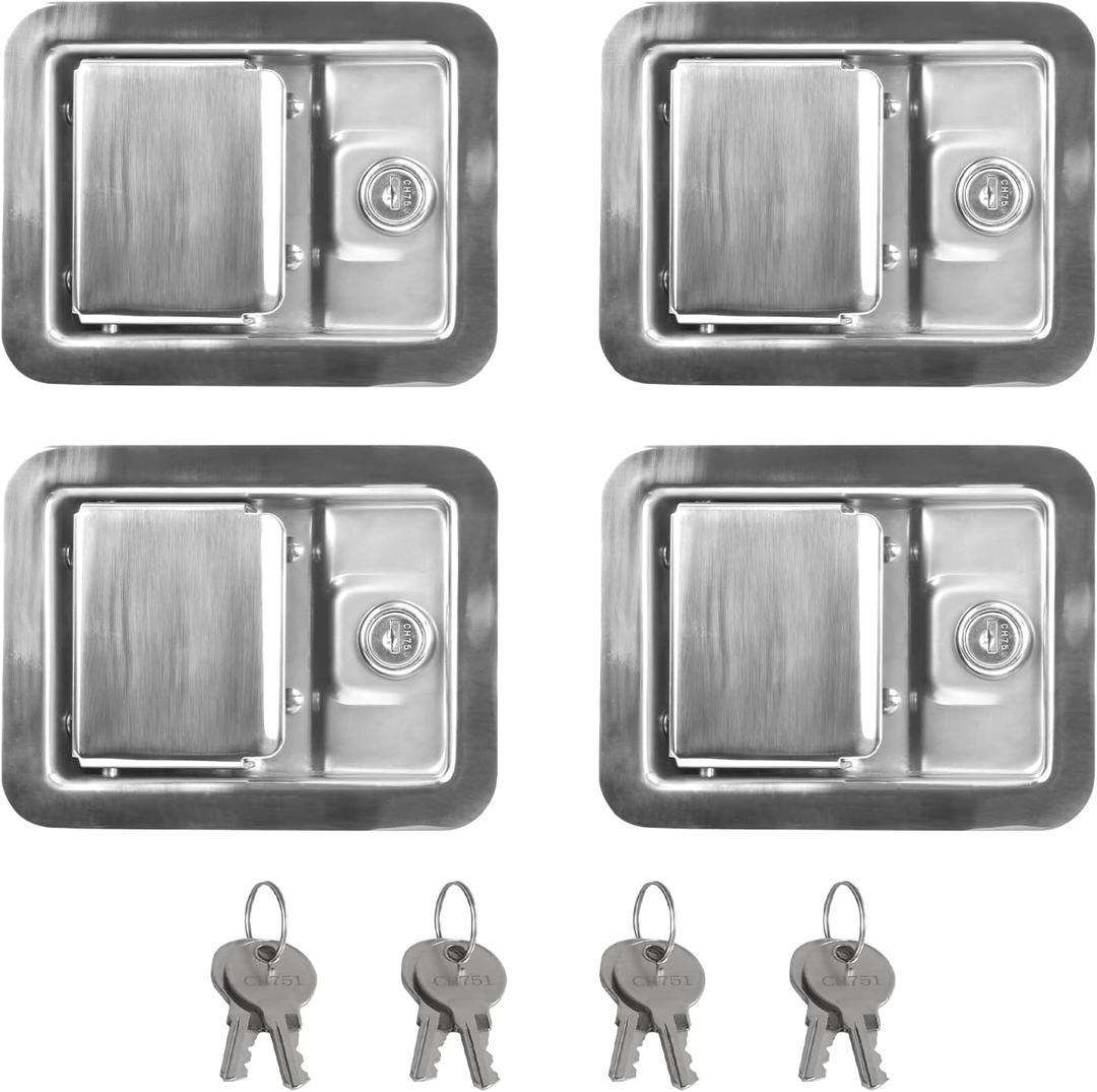 Truck Tool Box Lock Replacement, 5.5" Stainless Steel Tool Box Latch Replacement Handle with 4 Keys for RV, Truck Toolboxes, Trailer Door Latch, UTV, Campers (4 Pack).