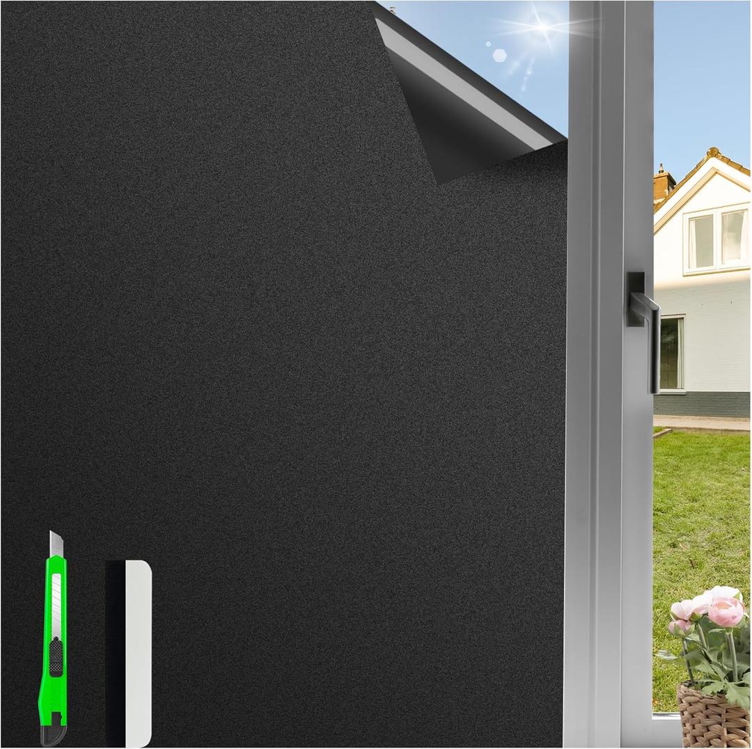 Total Blackout Window Privacy Film,Blackout Film Privacy Heat Control Sun Blocking,Static Cling Windows Film Black Out Cover,Removable House Tint (23.6X118.1 Inch)