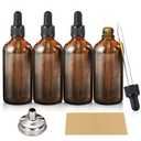 AOZITA 4 Pack, 100ml Dropper Bottles with 1 Funnel & 4 Labels - Essential Oils Bottles for Health, Personal Care & Beauty - 3.4oz Thick Dark Amber Glass Tincture Bottles with Eye Droppers, Leakproof