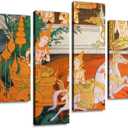 Masterpiece of Traditional Thai Style Painting Canvas Wall Art Hanging Paintings Modern Artwork Abstract Picture Prints Home Decoration Gift Unique Designed Framed 4 Panel