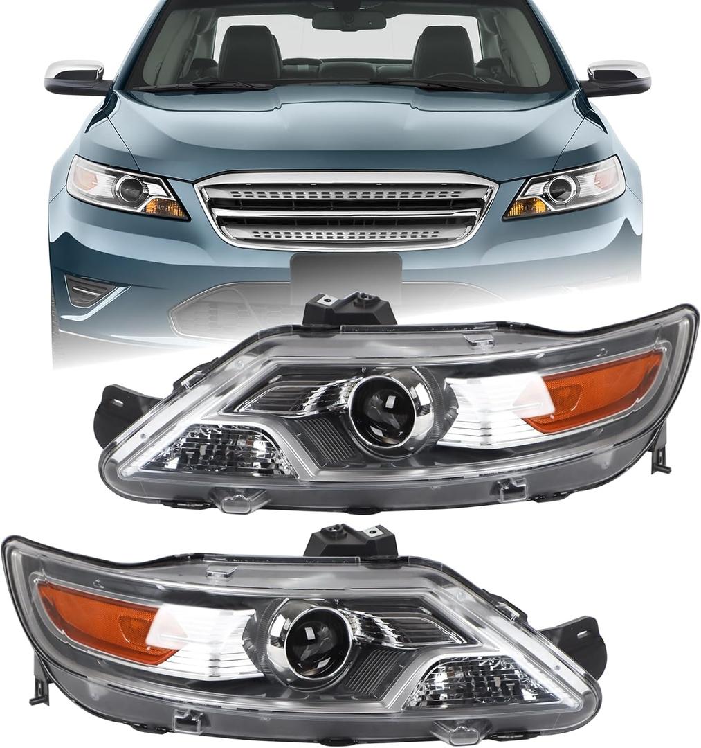 Duolctarms W/o Bulb Halogen Type Chrome Pair Projector Headlights Headlamps Assembly Compatible for 2010 2011 2012 Ford Taurus BG1Z13008B BG1Z13008A