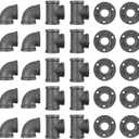 30 Pack 3/4 Inch Cast Iron Pipe Fittings (10 Elbows, 10 Tees, 10 Flange), DIY Steampunk Industrial Vintage Style.