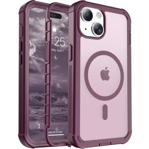 Magnetic for iPhone 15 Case, [Compatible with MagSafe][Military Grade Drop Protection][Heavy Duty Protection][Non-Slip][Shockproof] 2-Layer Durable Bumper Phone Case 6.1''-Red